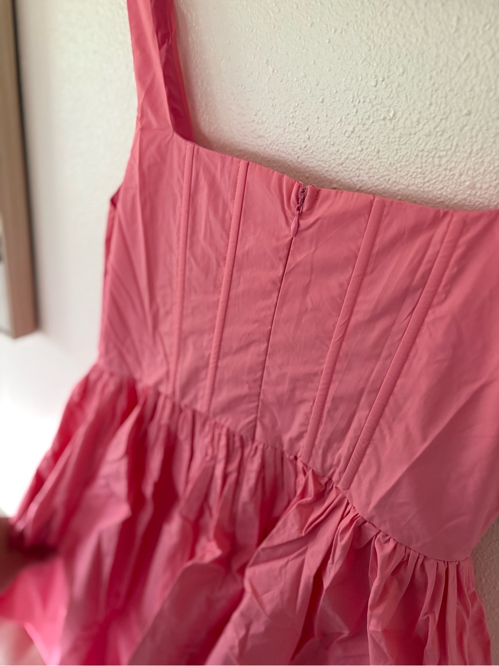 TALULAH Coral Pink Square Neck Fit-and-Flare Mini Dress - Picture 7 of 9